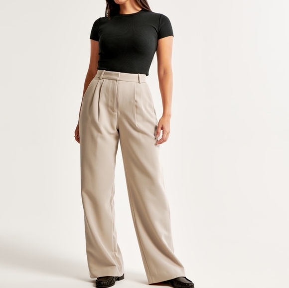 Abercrombie & Fitch Pants - Abercrombie and Fitch Sloan Tailored Pant Beige Wide Leg Trouser 25/0